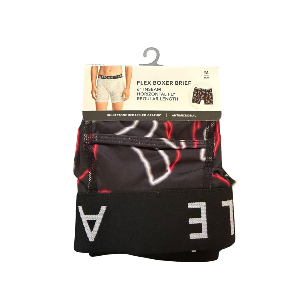 American Eagle Men's Flex Boxer Briefs Medium Rhinestone Hearts 6" Inseam NWT